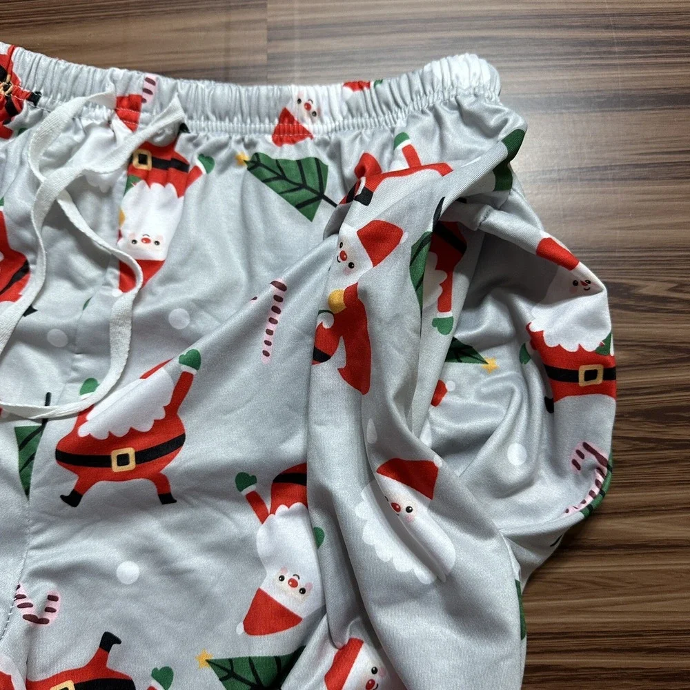 Pajamas Mens Set 3PC Santa Claus/Trees & Merry Christmas Print Sz L Multicolor - Picture 13 of 16